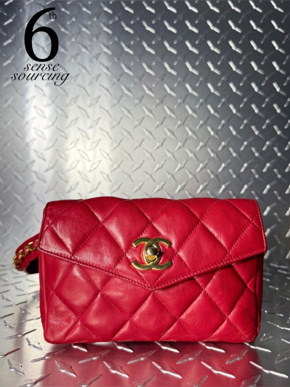 Chanel Vintage Lambskin Quilted Turnlock Flap Waist Belt Bag in Red GHW 85